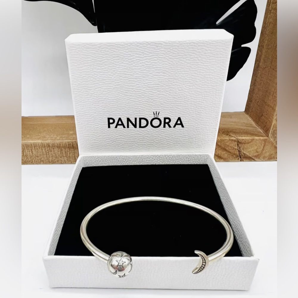 Pandora moon and stars open bangle bracelet.
